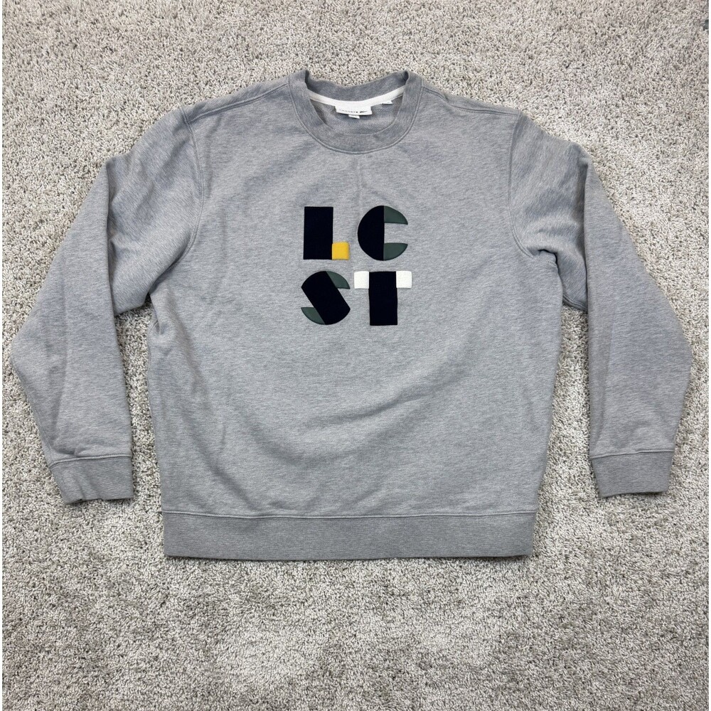 Lacoste Men's XL Gray LOST Graphic Crewneck Sweatshirt Cotton Pullover Logo
